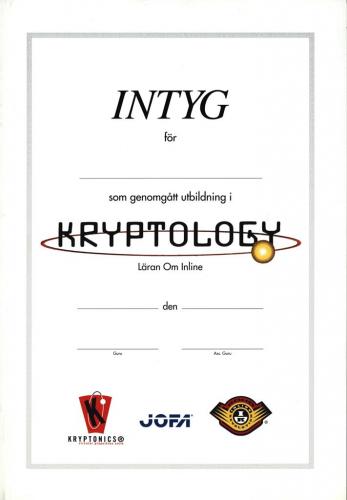 Intyg utbildning kryptology Jofa, kryptonics Koho