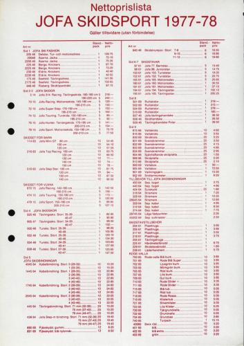 Jofa nettoprislista skidsport 1977-78 Blad01