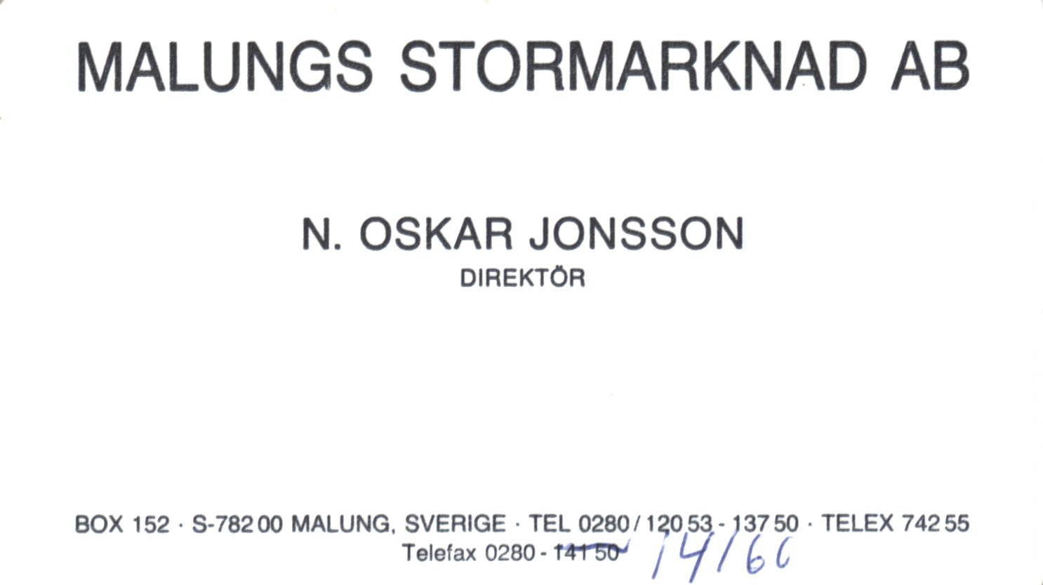 Niss Oskar visitkort malungs stormarknad Niss Oskar visitkort malungs stormarknad