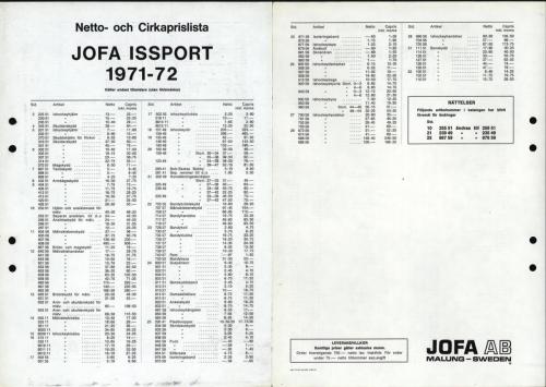 jofa sportkatalog 1971-72 Issport nettoprislista
