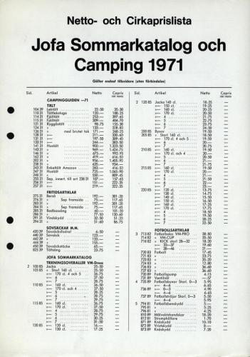 JOFA Oskar Camping jofa sommarkatalog och camping nettoprislista 1971 0075