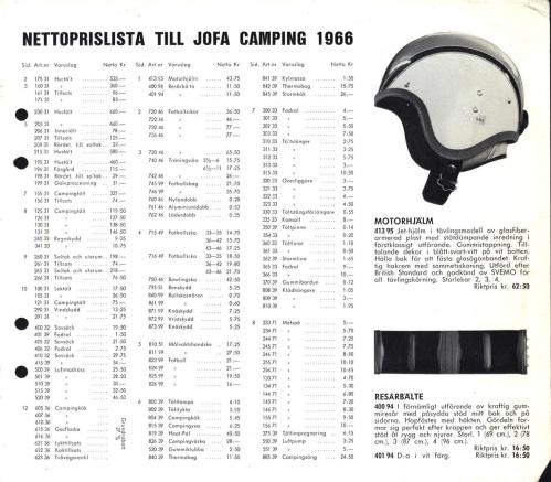 JOFA Oskar Camping Jofa campingbok 1966 prislista 0427